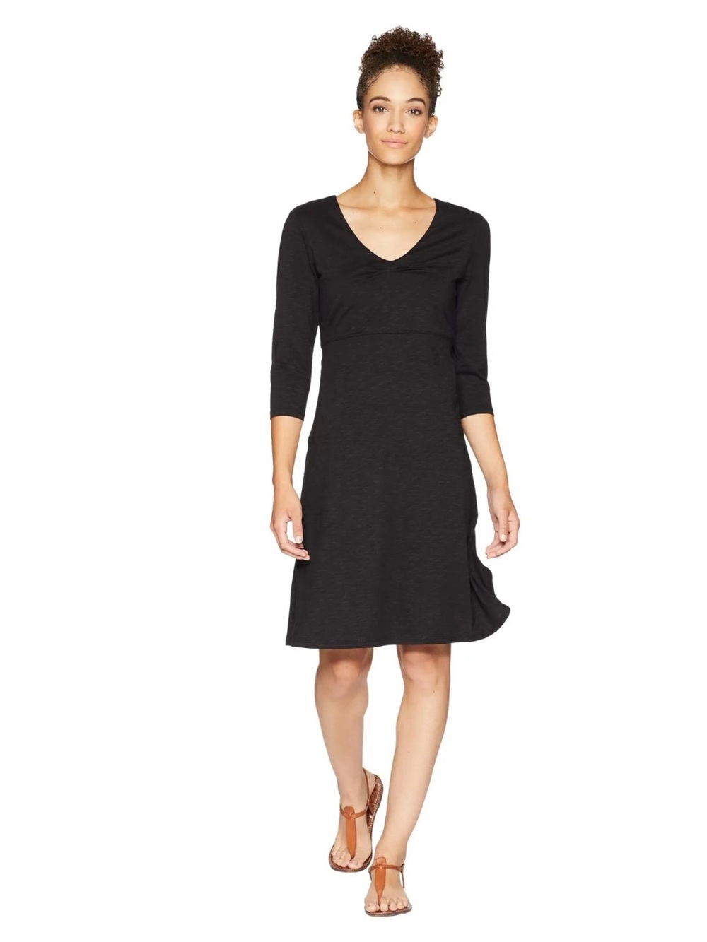 Toad & Co Rosalinda 3/4 Sleeves V-neck Black Dress Size S Organic Cotton Blend